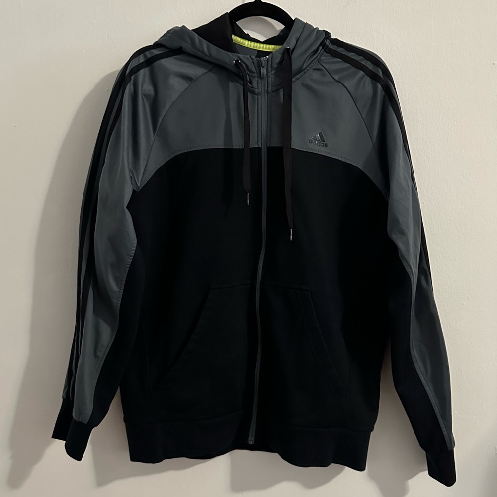 Adidas Gray and Black Hooded Zip Up Sweatshirt Jacket Size Large
